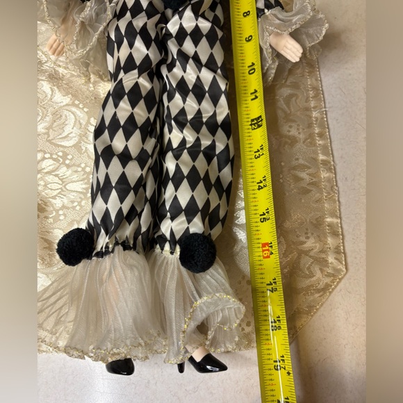 Collectible Porcelain Pierrot Or Jester Clown Doll, Hand Painted Face - Picture 9 of 11